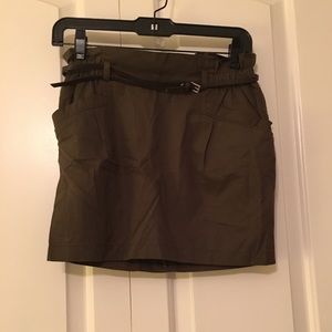 Khaki Green Paper Bag Skirt Brown Belt